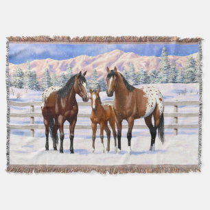 Appaloosa brauner Bucht Pferde im Schnee Decke