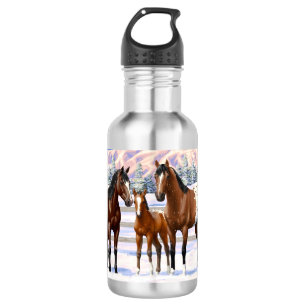 Appaloosa brauner Bucht Pferde im Schnee Edelstahlflasche
