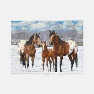 Appaloosa brauner Bucht Pferde im Schnee Fleecedecke