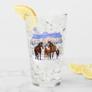 Appaloosa brauner Bucht Pferde im Schnee Glas