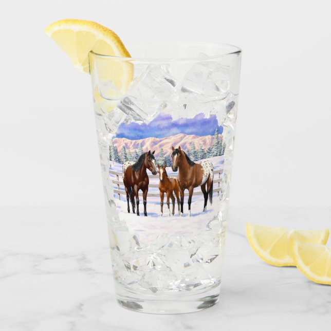 Appaloosa brauner Bucht Pferde im Schnee Glas (Vorderseite Ice)