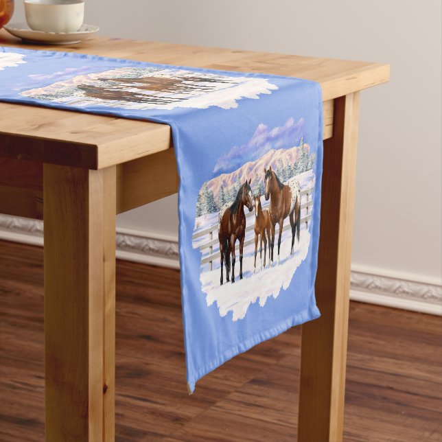Appaloosa brauner Bucht Pferde im Schnee Mittelgroßer Tischläufer (Beispiel)