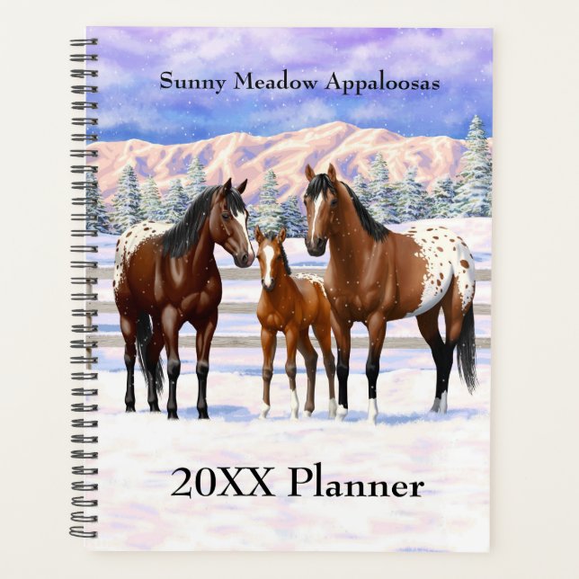 Appaloosa brauner Bucht Pferde im Schnee Planer (Vorderseite)