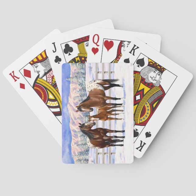 Appaloosa brauner Bucht Pferde im Schnee Spielkarten (Rückseite)
