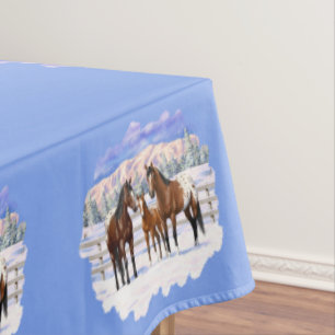 Appaloosa brauner Bucht Pferde im Schnee Tischdecke