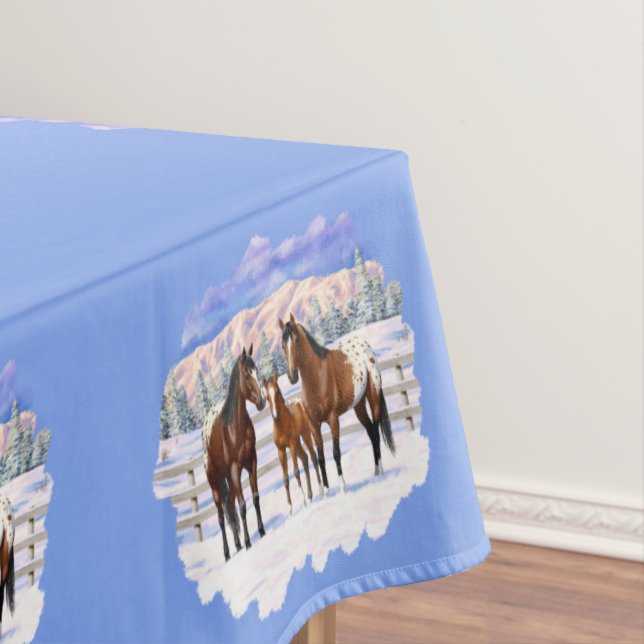 Appaloosa brauner Bucht Pferde im Schnee Tischdecke (Beispiel)