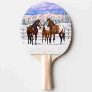 Appaloosa brauner Bucht Pferde im Schnee Tischtennis Schläger