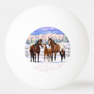 Appaloosa brauner Bucht Pferde im Schnee Tischtennisball