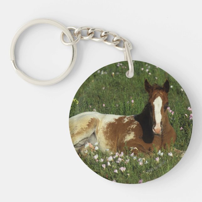Appaloosa-Fohlen, das in den Blumen niederlegt Schlüsselanhänger (Vorderseite)