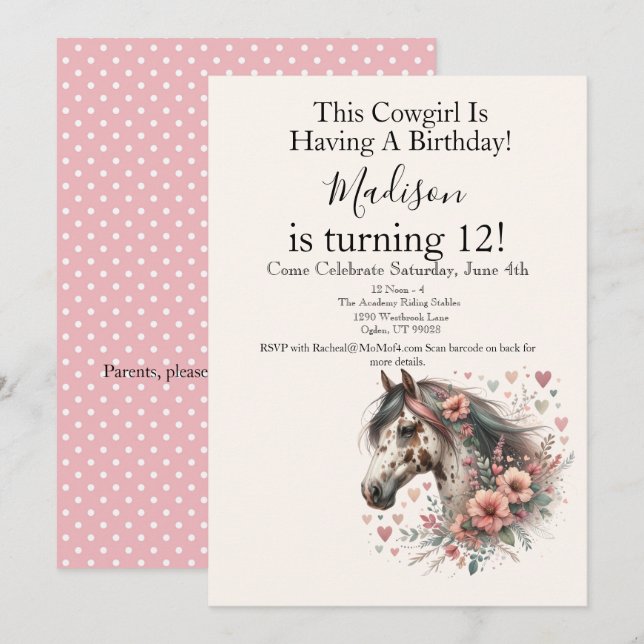 Appaloosa Horse Birthday Einladung (Vorne/Hinten)