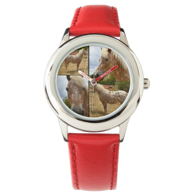 Appaloosa Pferd FotoCollage, Kinderlederuhr Armbanduhr (Vorderseite)