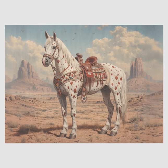 Appaloosa Pferde bemalt Wüste Landschaftliche Deco Seidenpapier (Vorderseite)