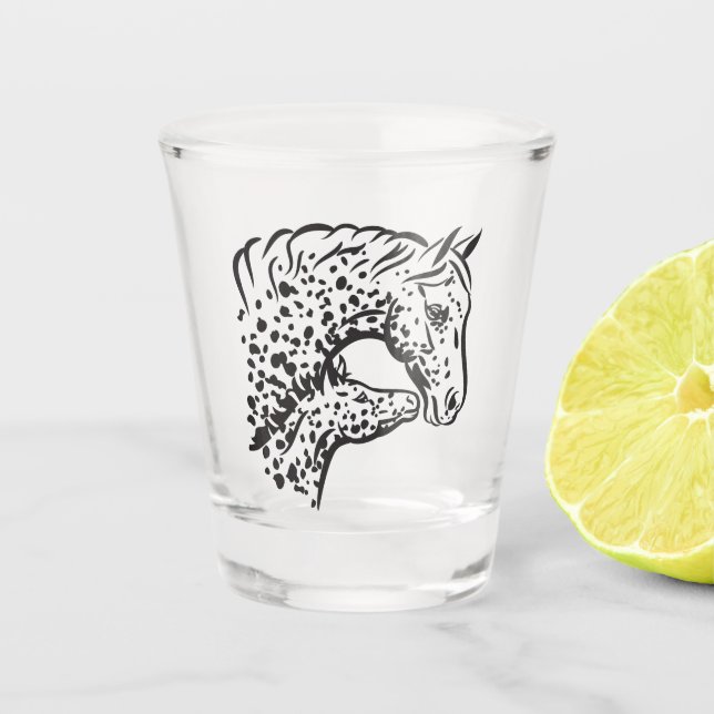 Appaloosa-Pferdestute und Fohlen-Schnapsglas Schnapsglas (Vorderseite)