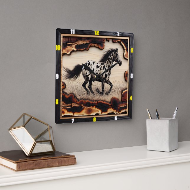 Appaloosa Prairie: Kunst, Zeit, Stil, Geist Quadratische Wanduhr (Büro)