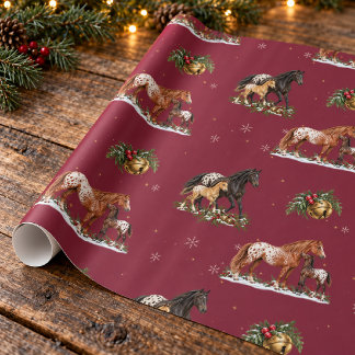 Appaloosa-Stute und Fohlen Cranberry-Weihnachten Geschenkpapier