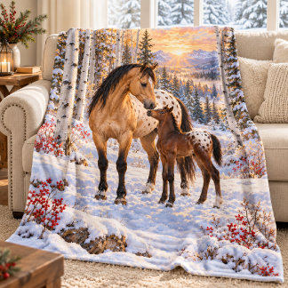 Appaloosa-Stute und Fohlen in schneebedeckten Espe Fleecedecke