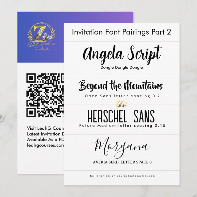 Appariements de polices pour les invitations parti (Devant / Derrière)