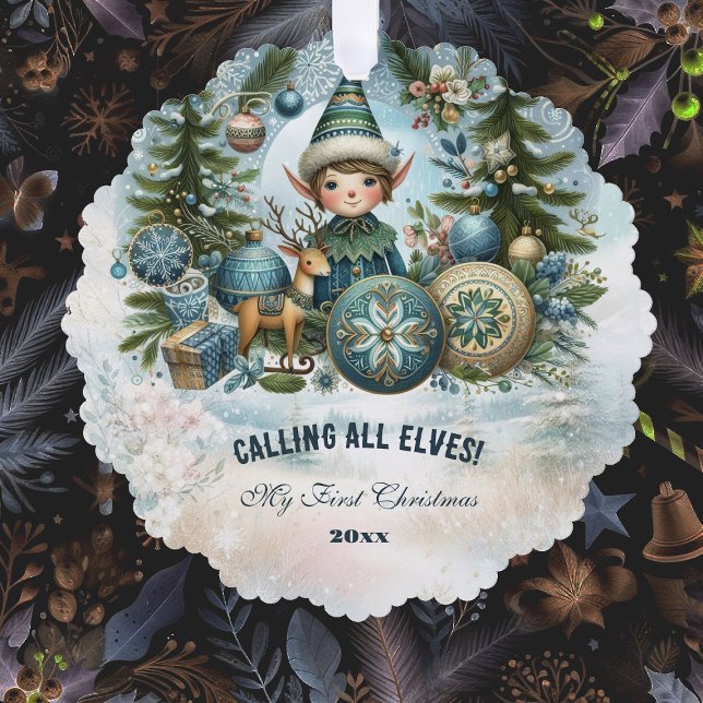 Appel à tous les elfes de la carte de Noël de neig (Calling All Elves Snow Christmas Card Ornament)