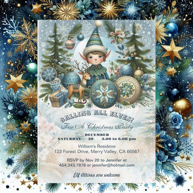 Appel à tous les elfes Snowflake Noël Invitation (Calling All Elves Snowflake Christmas Party Invite)