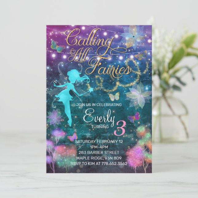 Appel à toutes les fées Invitation d'anniversaire (Debout devant)