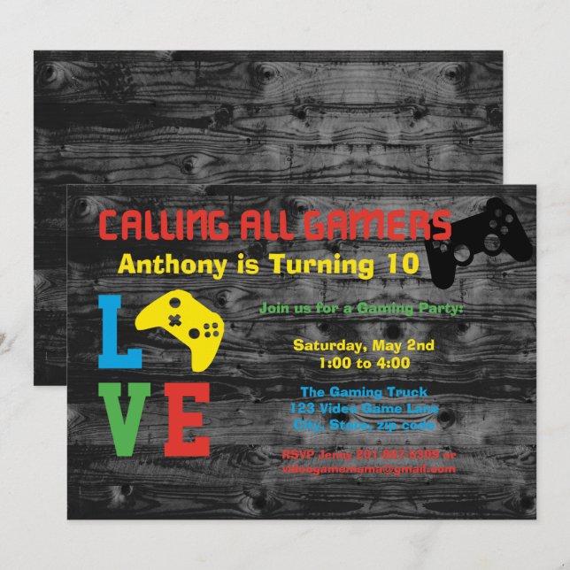 Appelant tous les Gamers invitation de fête (Devant / Derrière)