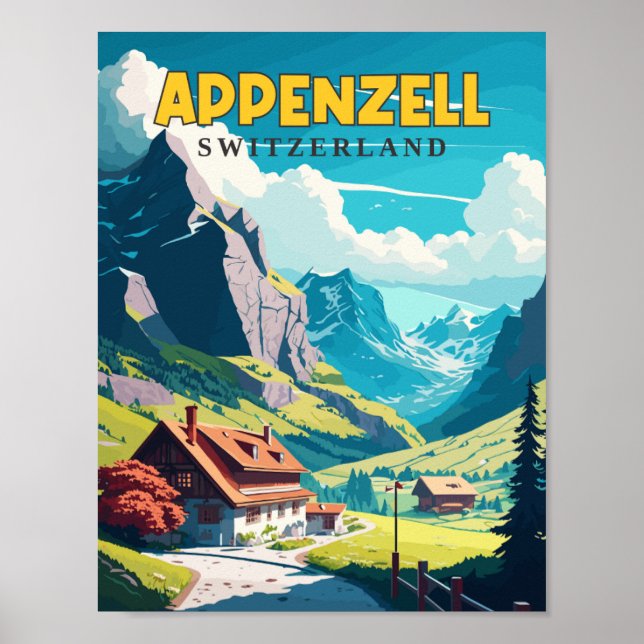 Appenzell Schweiz Vintage Illustration Poster (Vorne)