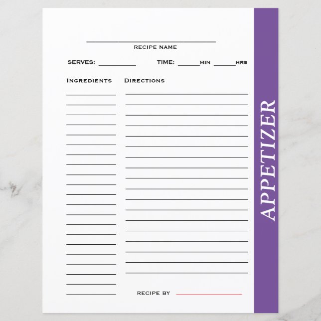 Appetizer Rezept Card (Vorderseite)