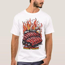 Appetizing Ribs auf einem Barbecue auf einem weiße T-Shirt