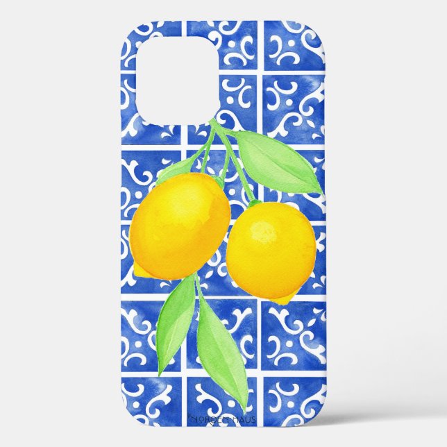 Apple 12 Phone Case, Summer Lemons + Italienische  Case-Mate iPhone Hülle (Rückseite)