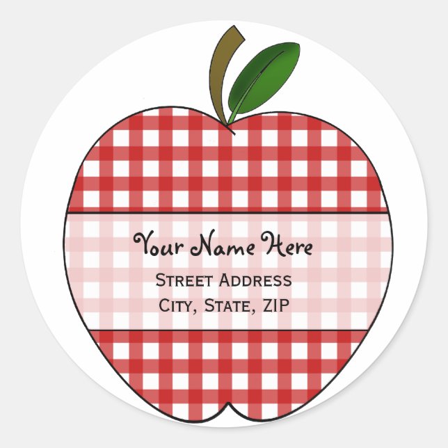 Apple-Adressen-Etikett - roter Gingham Runder Aufkleber (Vorderseite)