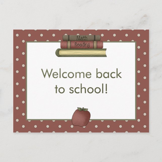 Apple and Book Welcome Back to School Postcard Postkarte (Vorderseite)