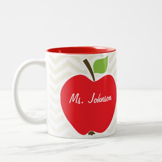 Apple auf beige Zickzack; Zickzack Zweifarbige Tasse (Links)