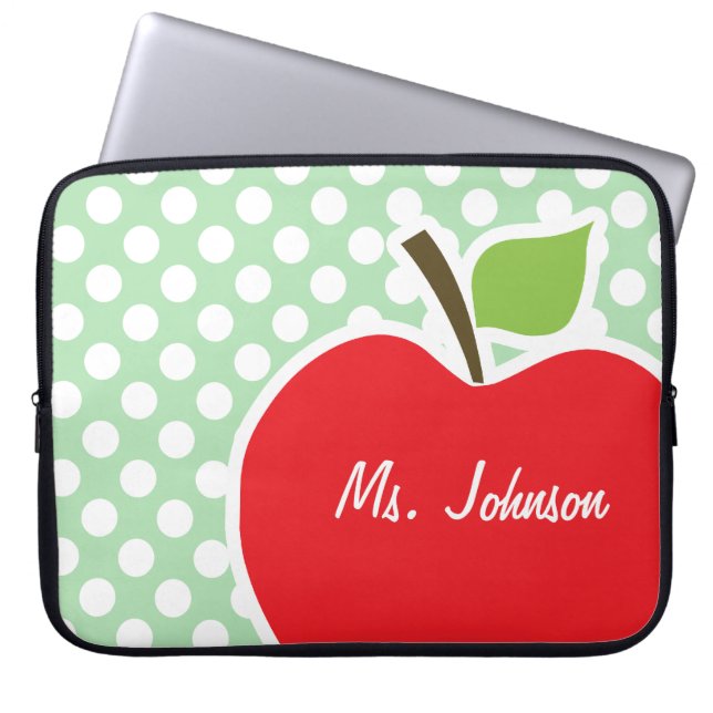 Apple auf Celadon Green Polka Dots Laptopschutzhülle (Vorderseite)