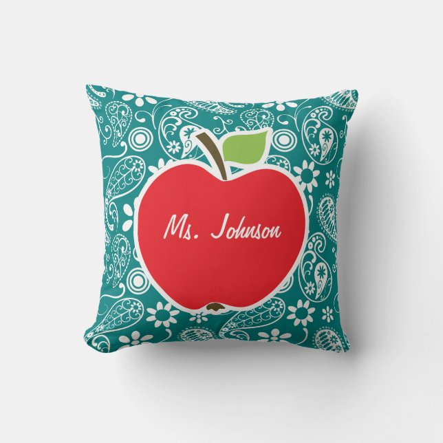 Apple auf Dark Cyan Paisley Kissen (Vorderseite)