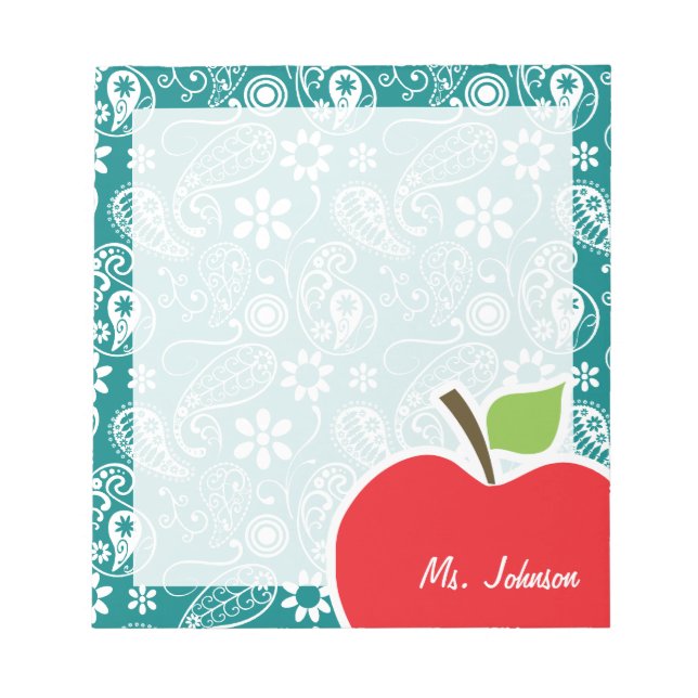 Apple auf Dark Cyan Paisley Notizblock (Vorderseite)