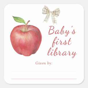 Apple - Baby Shower Exlibris, Bücher für Baby Quadratischer Aufkleber