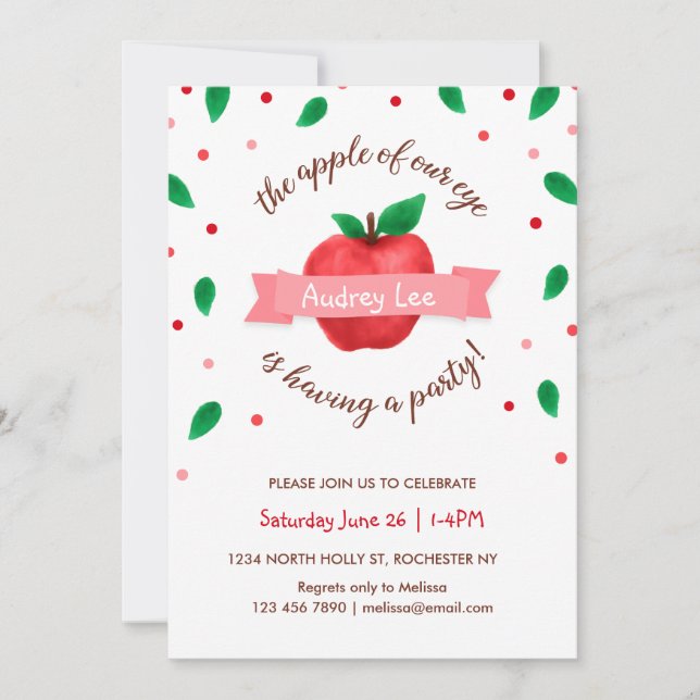 Apple Birthday Party Einladung "Apfel unseres Auge (Vorderseite)