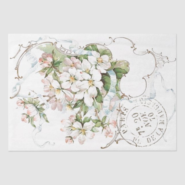 Apple Blossom Blume Decoupage Postmark Paris Seidenpapier (Vorderseite)