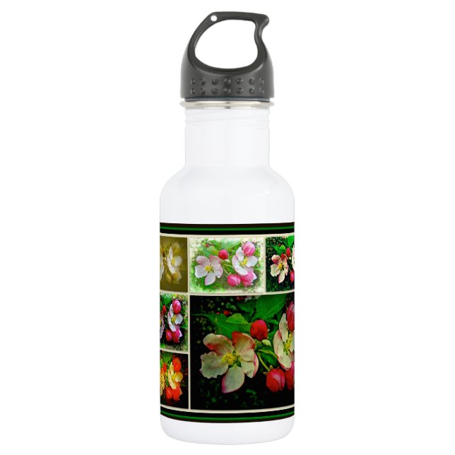 Apple Blossom Collage - Verbessertes digitales Fot Trinkflasche (Vorderseite)