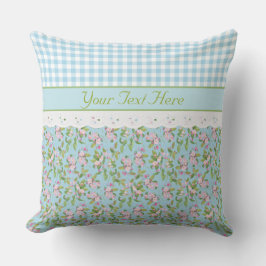 Apple Blossom Floral, Blue Karo Gingham und Lace Kissen