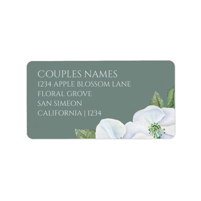 Apple Blossom Grün-Weiß-Blume Hochzeit Adressaufkleber (Vorne)
