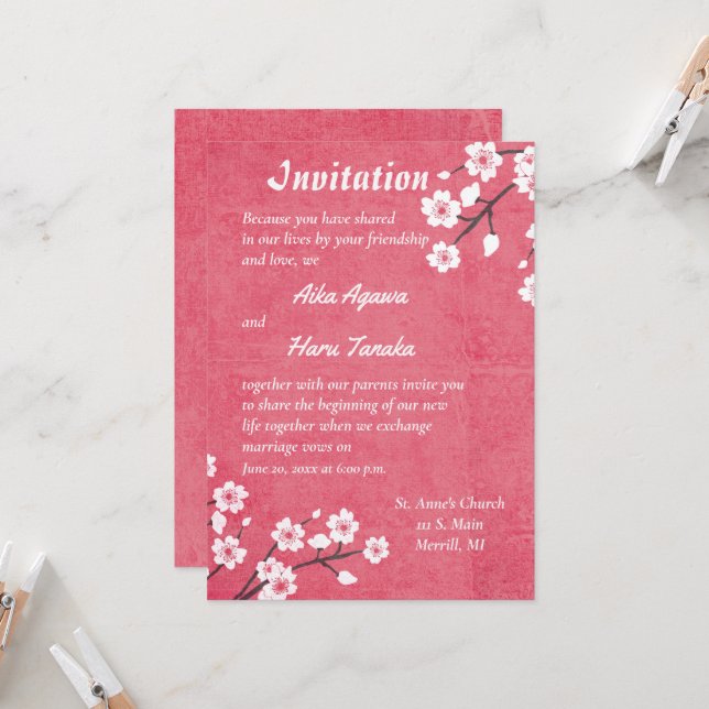 Apple Blossom Japanischer Hochzeitsempfang Einladung (Vorderseite/Rückseite Beispiel)