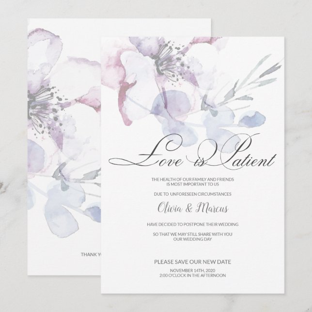 Apple Blossom Liebe ist Geduld Hochzeitaufschub Einladung (Vorne/Hinten)
