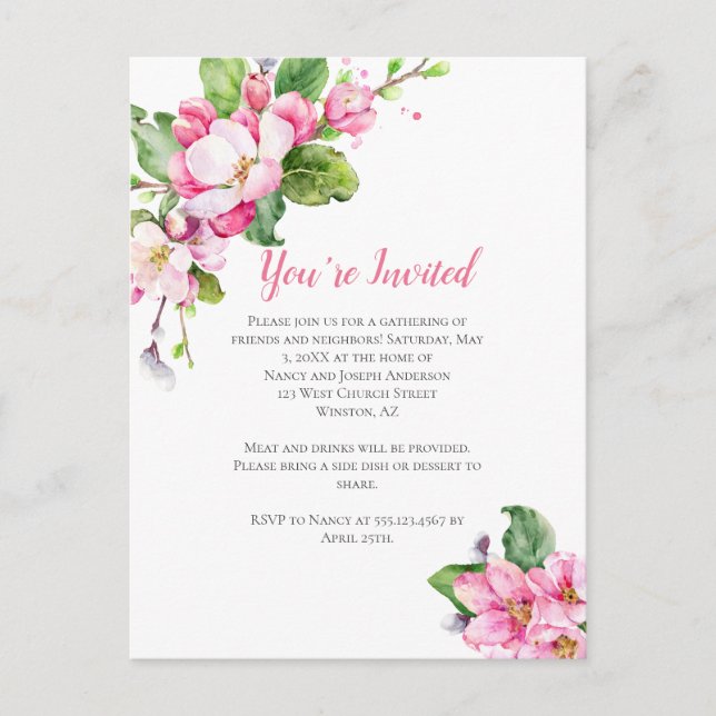 Apple Blossom Party Einladung Postkarte (Vorderseite)