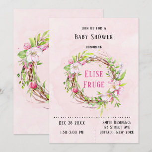 Apple Blossom Tree Wreath Girl Babydusche Einladung