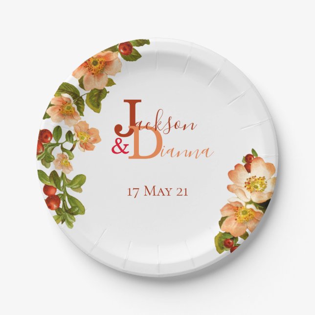 Apple Blossom Wasserfarbenstems Hochzeit Pappteller (Vorderseite)