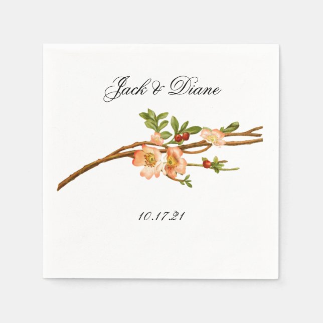 Apple Blossom Wasserfarbenstems Hochzeit Serviette (Vorderseite)