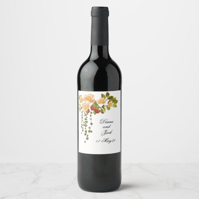Apple Blossom Wasserfarbenstems Hochzeit Weinetikett (Vorderseite)