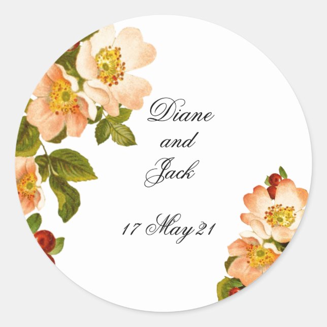 Apple Blossom Wasserfarbenstems Hochzeitsticker Runder Aufkleber (Vorderseite)