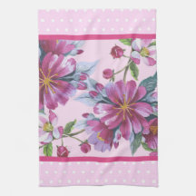 Apple Blossoms and Pink Polka Dots Kitchen Towel